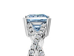 Fancy Blue Princess Cut Diamond Solitaire Ring in Silver with Interwoven Pavé Band and Prong Setting_11