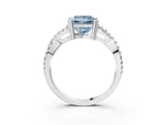 Fancy Blue Princess Cut Diamond Solitaire Ring in Silver with Interwoven Pavé Band and Prong Setting_9