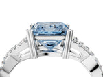 Fancy Blue Princess Cut Diamond Solitaire Ring in White gold with Interwoven Pavé Band and Prong Setting_4