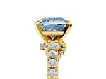 Fancy Blue Princess Cut Diamond Solitaire Ring in Yellow gold with Crossover Gallery and Round Pavé Band_5