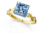 Fancy Blue Princess Cut Diamond Solitaire Ring in Yellow gold with Twisted Ribbon Band and Round Accents_1