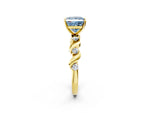 Fancy Blue Princess Cut Diamond Solitaire Ring in Yellow gold with Twisted Ribbon Band and Round Accents_2