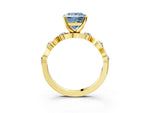 Fancy Blue Princess Cut Diamond Solitaire Ring in Yellow gold with Twisted Ribbon Band and Round Accents_3