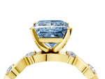 Fancy Blue Princess Cut Diamond Solitaire Ring in Yellow gold with Twisted Ribbon Band and Round Accents_4