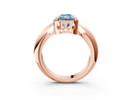 Fancy Blue Radiant Cut Diamond Halo Engagement Ring in Rose gold with Plain Split Shank and Prong Setting_3