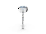 Fancy Blue Radiant Cut Diamond Halo Engagement Ring in White gold with Milgrain Detail and Pavé Band_2