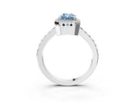 Fancy Blue Radiant Cut Diamond Halo Engagement Ring in White gold with Milgrain Detail and Pavé Band_3
