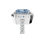 Fancy Blue Radiant Cut Diamond Halo Engagement Ring in White gold with Milgrain Detail and Pavé Band_5