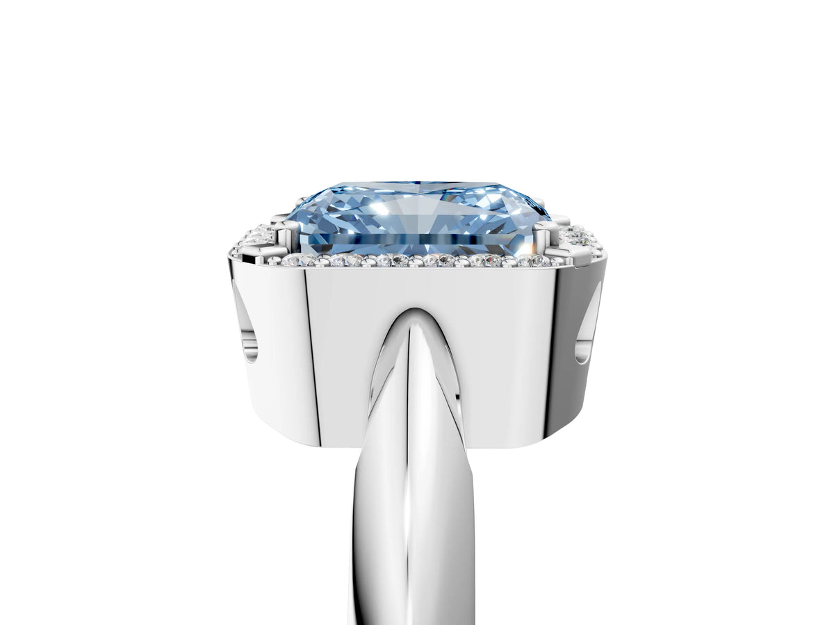 Fancy Blue Radiant Cut Diamond Halo Engagement Ring in White gold with Plain Split Shank and Prong Setting_5