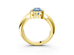 Fancy Blue Radiant Cut Diamond Halo Engagement Ring in Yellow gold with Plain Split Shank and Prong Setting_3