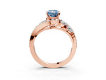 Fancy Blue Radiant Cut Diamond Halo Ring in Rose gold with Marquise and Pavé Band in Prong Setting_3