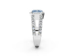 Fancy Blue Radiant Cut Diamond Halo Ring in Silver with Split Shank Band and Prong Setting_14