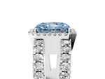 Fancy Blue Radiant Cut Diamond Halo Ring in Silver with Split Shank Band and Prong Setting_17