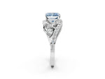 Fancy Blue Radiant Cut Diamond Halo Ring in White gold with Marquise and Pavé Band in Prong Setting_2