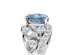 Fancy Blue Radiant Cut Diamond Halo Ring in White gold with Marquise and Pavé Band in Prong Setting_5