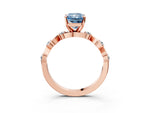 Fancy Blue Radiant Cut Diamond Solitaire Ring in Rose gold with Twisted Ribbon Band and Round Accents_3