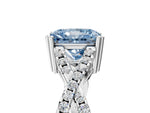 Fancy Blue Radiant Cut Diamond Solitaire Ring in Silver with Interwoven Pavé Band and Prong Setting_11