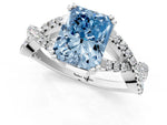 Fancy Blue Radiant Cut Diamond Solitaire Ring in White gold with Interwoven Pavé Band and Prong Setting_1