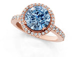 Fancy Blue Round Cut Diamond Halo Engagement Ring in Rose gold with Milgrain Detail and Pavé Band_1