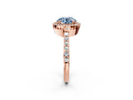 Fancy Blue Round Cut Diamond Halo Engagement Ring in Rose gold with Milgrain Detail and Pavé Band_2