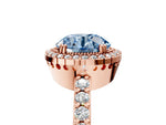 Fancy Blue Round Cut Diamond Halo Engagement Ring in Rose gold with Milgrain Detail and Pavé Band_5