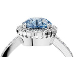 Fancy Blue Round Cut Diamond Halo Engagement Ring in Silver with Milgrain Detail and Pavé Band_10