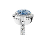 Fancy Blue Round Cut Diamond Halo Engagement Ring in Silver with Milgrain Detail and Pavé Band_11