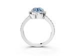 Fancy Blue Round Cut Diamond Halo Engagement Ring in Silver with Milgrain Detail and Pavé Band_9