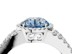 Fancy Blue Round Cut Diamond Halo Ring in Platinum with Split Shank Band and Prong Setting_16