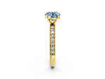 Fancy Blue Round Cut Diamond Milgrain Pavé Engagement Ring in Yellow gold with Prong Setting_2