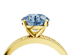 Fancy Blue Round Cut Diamond Milgrain Pavé Engagement Ring in Yellow gold with Prong Setting_4