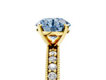 Fancy Blue Round Cut Diamond Milgrain Pavé Engagement Ring in Yellow gold with Prong Setting_5