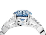 Fancy Blue Round Cut Diamond Solitaire Ring in Platinum with Interwoven Pavé Band and Prong Setting_10