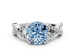 Fancy Blue Round Cut Diamond Solitaire Ring in Platinum with Interwoven Pavé Band and Prong Setting_6