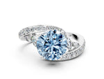 Fancy Blue Round Cut Diamond Solitaire Ring in Silver with Pavé Twist Band and Prong Setting_12