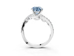 Fancy Blue Round Cut Diamond Solitaire Ring in Silver with Pavé Twist Band and Prong Setting_15