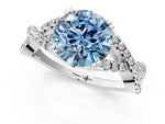 Fancy Blue Round Cut Diamond Solitaire Ring in White gold with Interwoven Pavé Band and Prong Setting_1