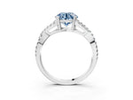 Fancy Blue Round Cut Diamond Solitaire Ring in White gold with Interwoven Pavé Band and Prong Setting_3