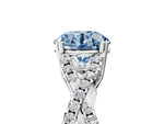 Fancy Blue Round Cut Diamond Solitaire Ring in White gold with Interwoven Pavé Band and Prong Setting_5
