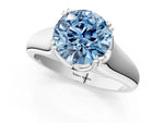 Fancy Blue Round Cut Diamond Solitaire Ring in White gold with Smooth Wide Band and Prong Setting_1