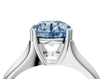 Fancy Blue Round Cut Diamond Solitaire Ring in White gold with Smooth Wide Band and Prong Setting_4