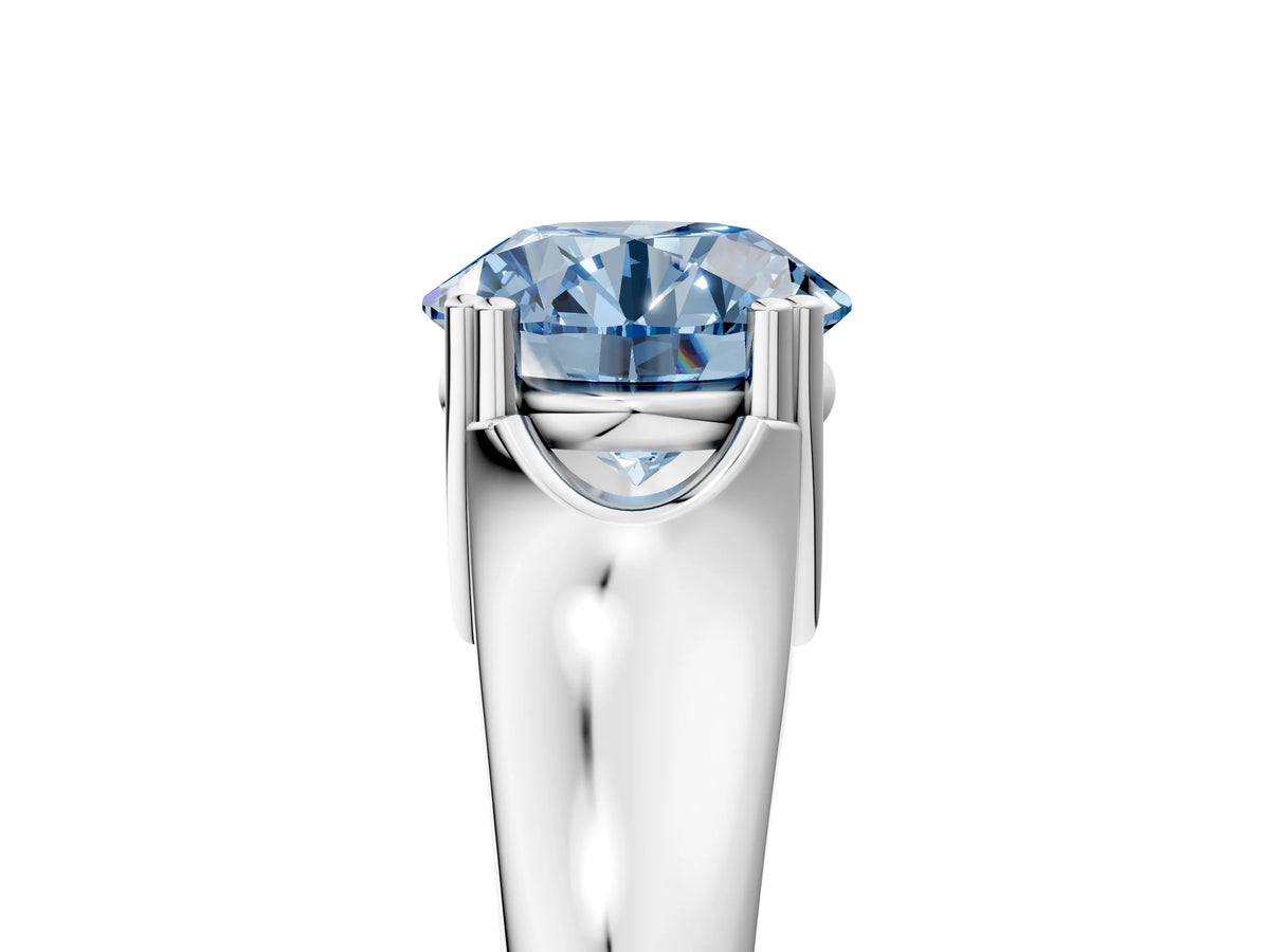 Fancy Blue Round Cut Diamond Solitaire Ring in White gold with Smooth Wide Band and Prong Setting_5