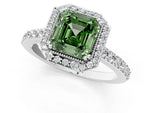 Fancy Green Asscher Cut Diamond Halo Engagement Ring in White gold with Milgrain Detail and Pavé Band_1