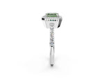 Fancy Green Asscher Cut Diamond Halo Engagement Ring in White gold with Milgrain Detail and Pavé Band_2