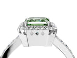 Fancy Green Asscher Cut Diamond Halo Engagement Ring in White gold with Milgrain Detail and Pavé Band_4