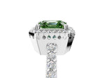 Fancy Green Asscher Cut Diamond Halo Engagement Ring in White gold with Milgrain Detail and Pavé Band_5