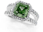 Fancy Green Asscher Cut Diamond Halo Ring in White gold with Split Shank Band and Prong Setting_1