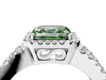 Fancy Green Asscher Cut Diamond Halo Ring in White gold with Split Shank Band and Prong Setting_4