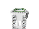 Fancy Green Asscher Cut Diamond Halo Ring in White gold with Split Shank Band and Prong Setting_5