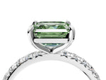 Fancy Green Asscher Cut Diamond Pavé Solitaire Ring in White gold with Round Pavé Band and Prong Setting_4